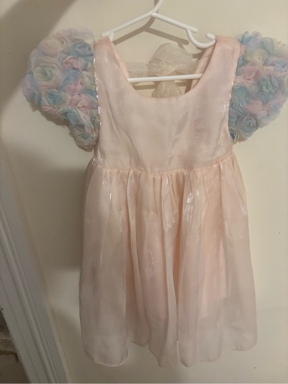 Lola + The Boys Pastel Pink Dress with Multicolor Floral Puff Sleeves